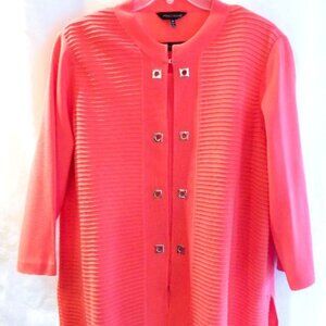 Ming Wang Deep Coral Knit Jacket / Shell Set in 2X